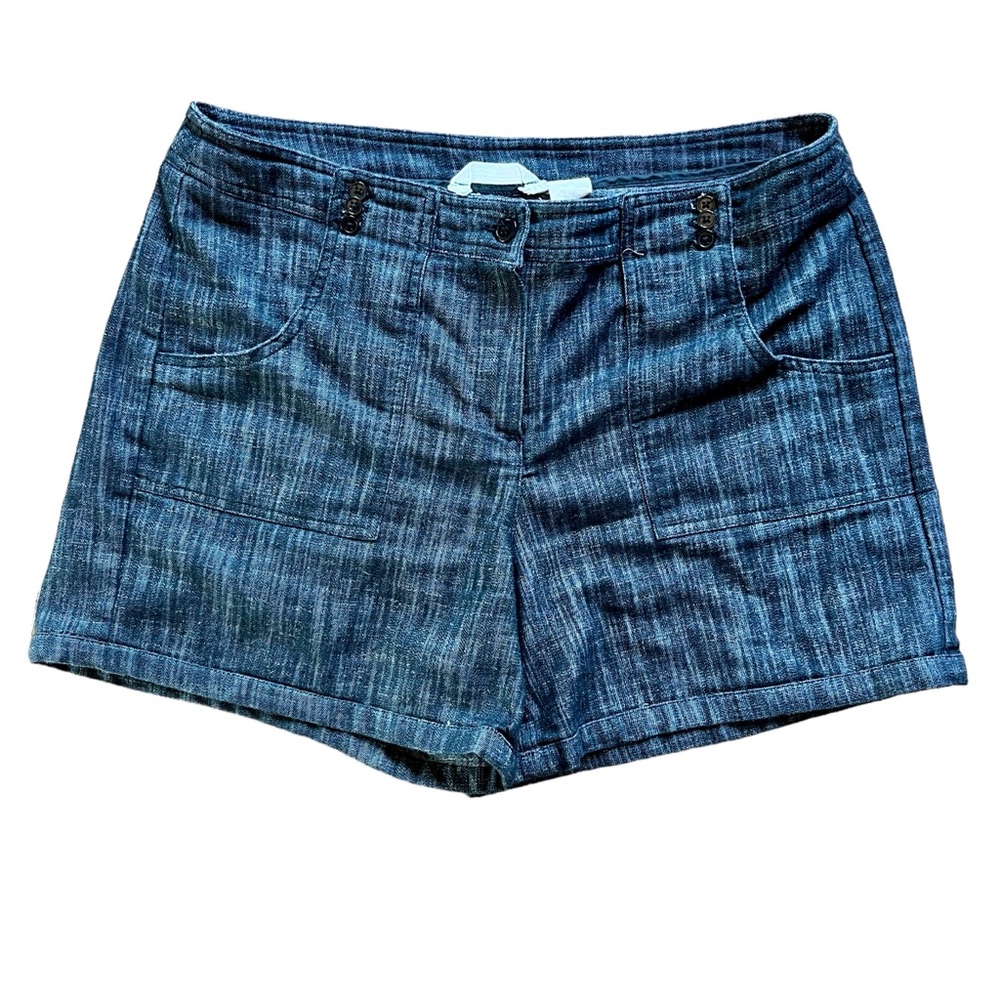 SANDRO Black Gray Cotton Blend Shorts‎ Sz 10 Denim Look Front Pockets Buttons